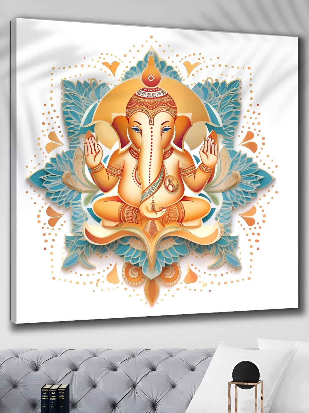 

Aura White & Blue Lord Ganesha Canvas Religious Wall Painting