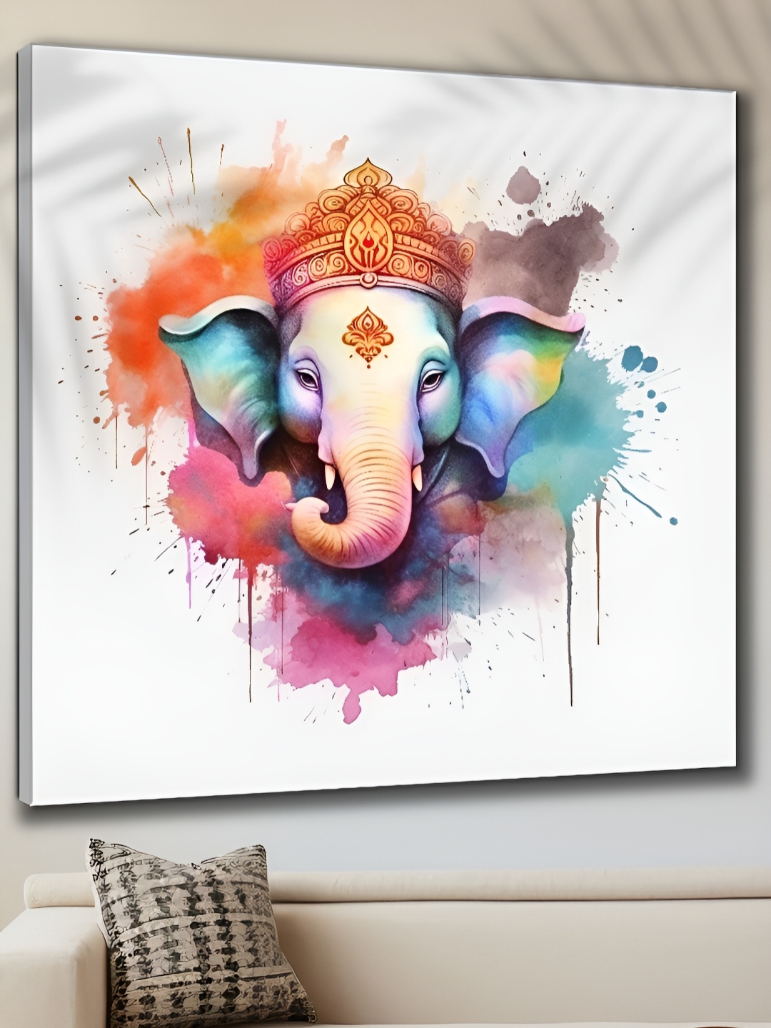 

Aura White & Pink Lord Ganesha Canvas Religious Wall Painting