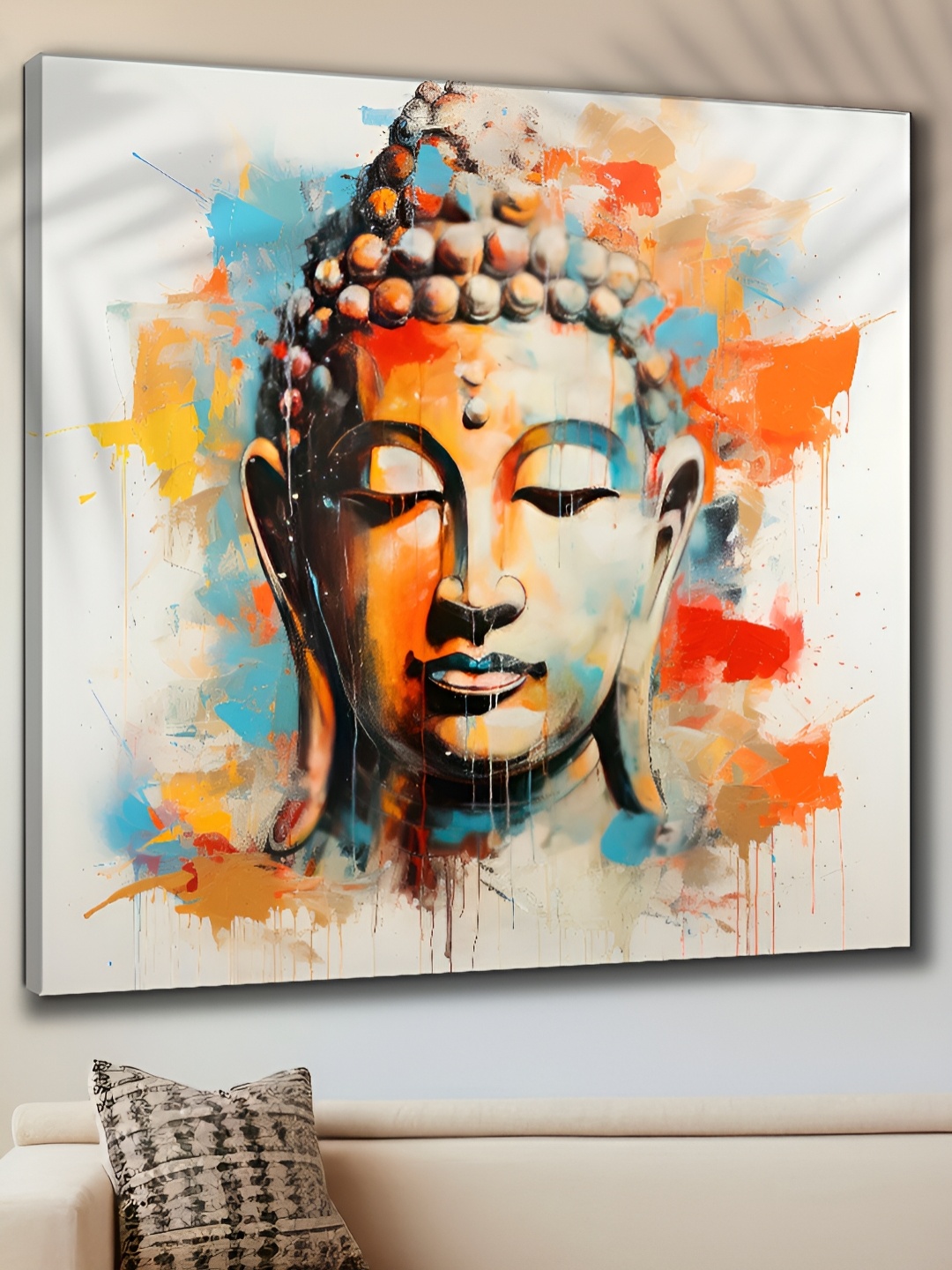 

Aura White & Orange Lord Buddha Canvas Religious Wall Painting