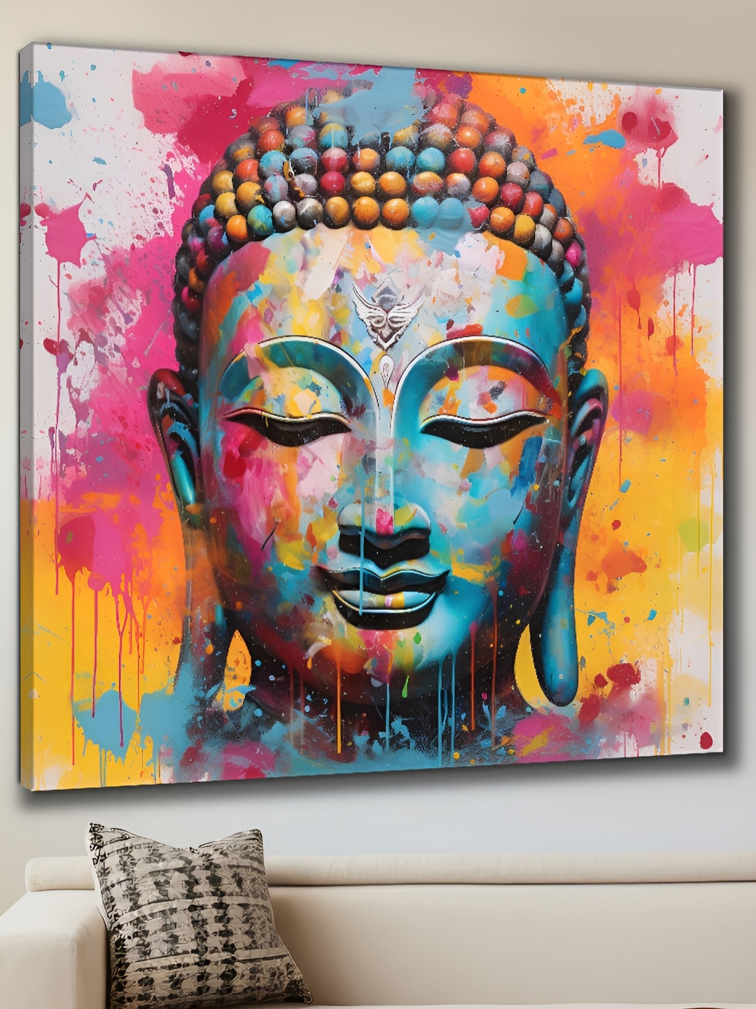 

Aura Blue & Pink Lord Buddha Canvas Religious Wall Painting