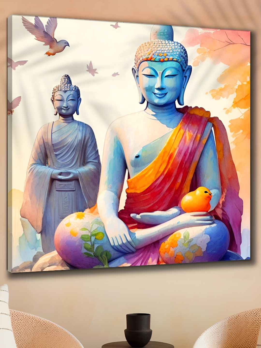 

Aura Orange & Blue Wooden Lord Buddha Religious Wall Painting