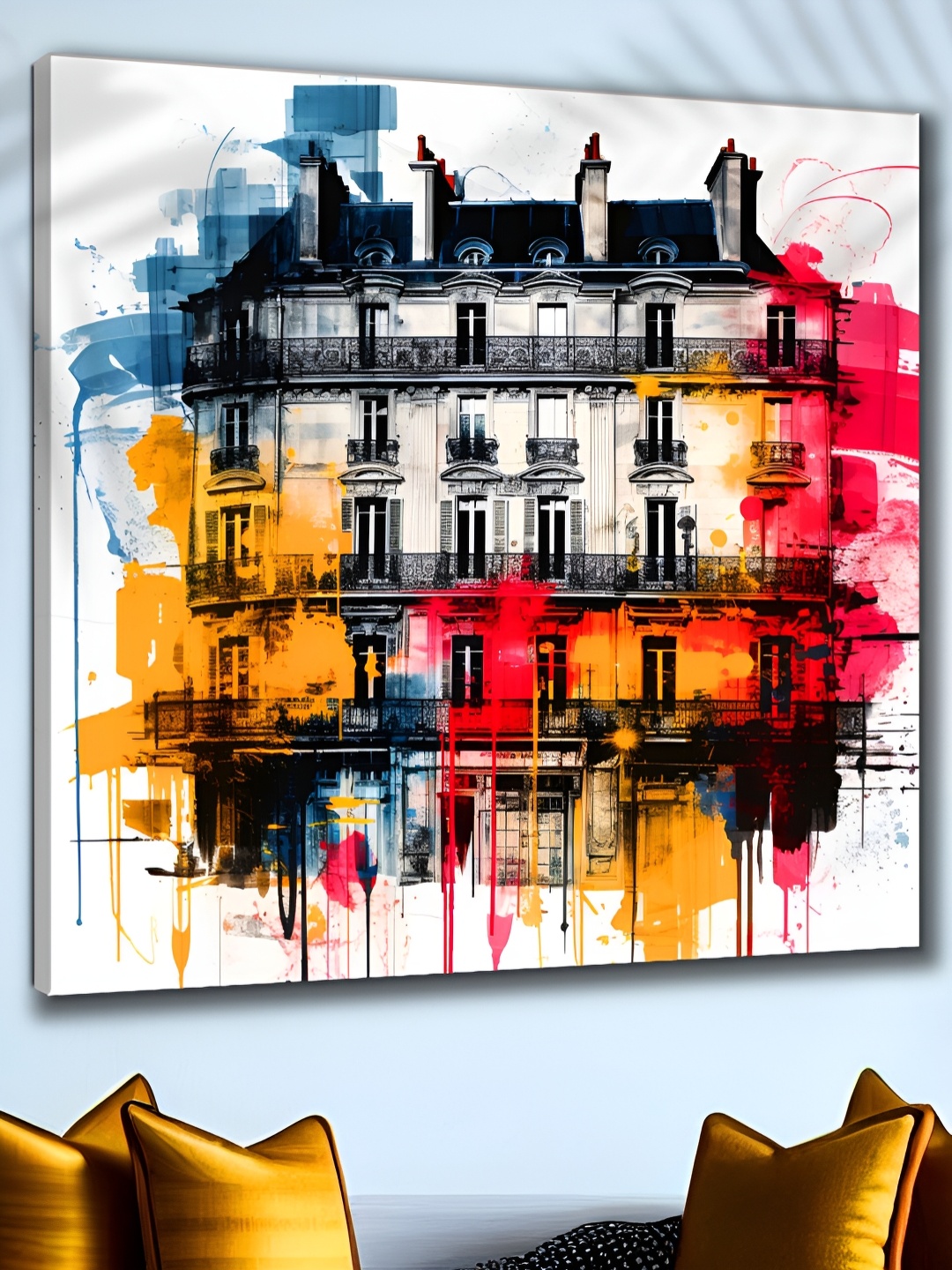 

Aura White & Blue Vintage City Canvas Wall Paintings