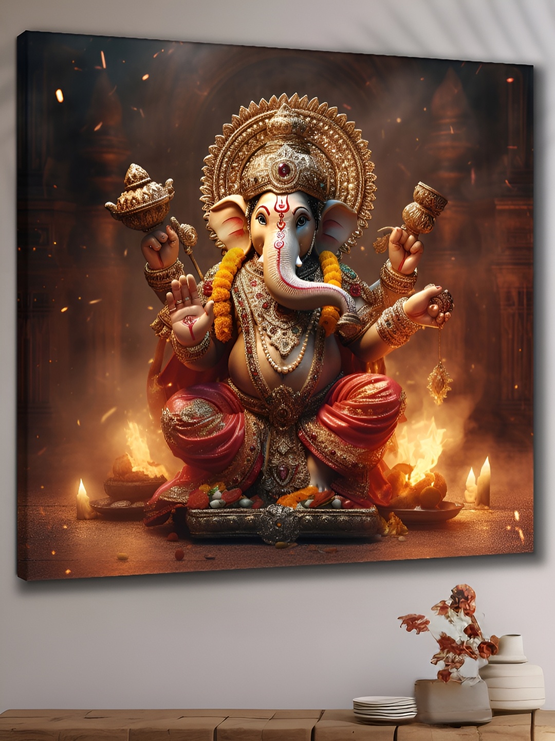 

Aura Yellow & Red Lord Ganesha Canvas Religious Wall Painting