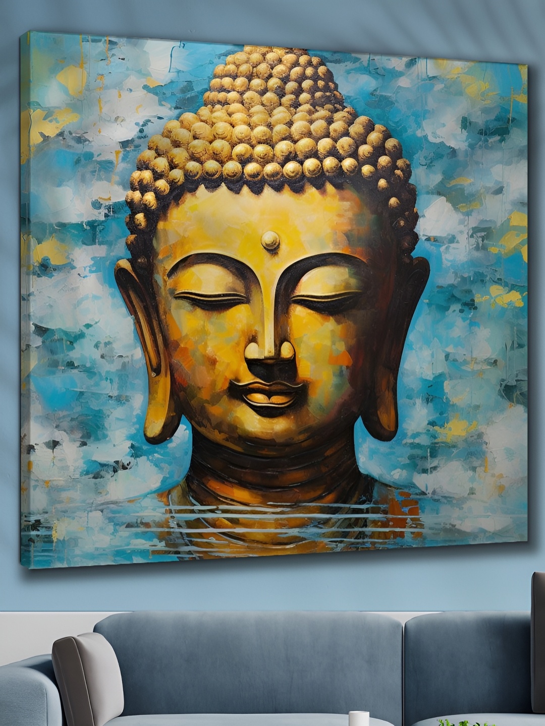 

Aura Blue & Off White Lord Buddha Religious Wall Painting