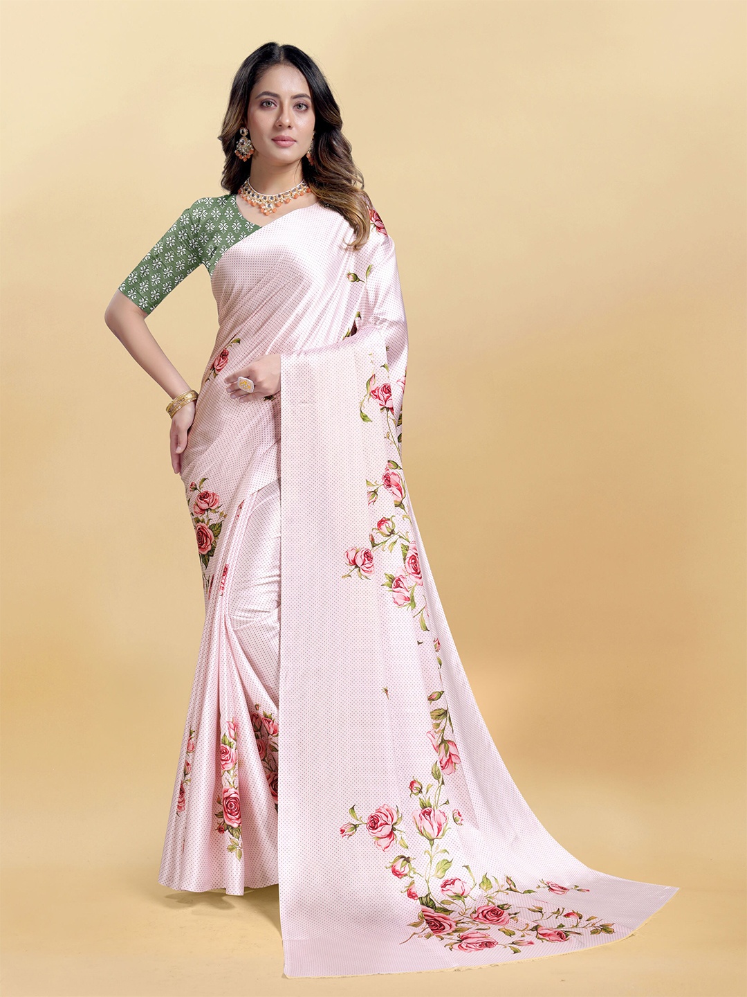 

KALINI Floral Satin Saree, Pink