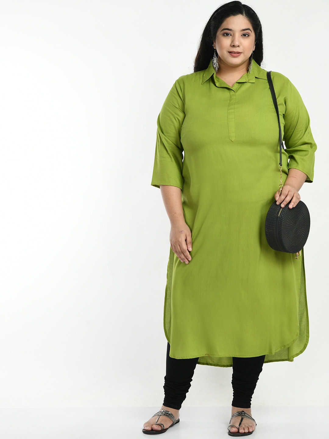 

AnjuShree Choice Plus Size Shirt Collar Pathani Kurta, Green