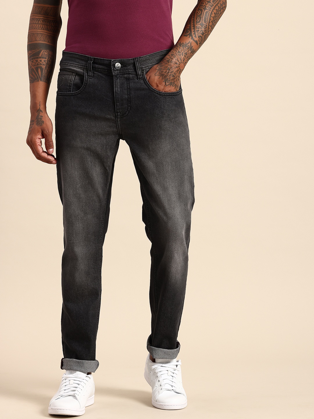 

Being Human Men Slim Fit Heavy Fade Stretchable Jeans, Black