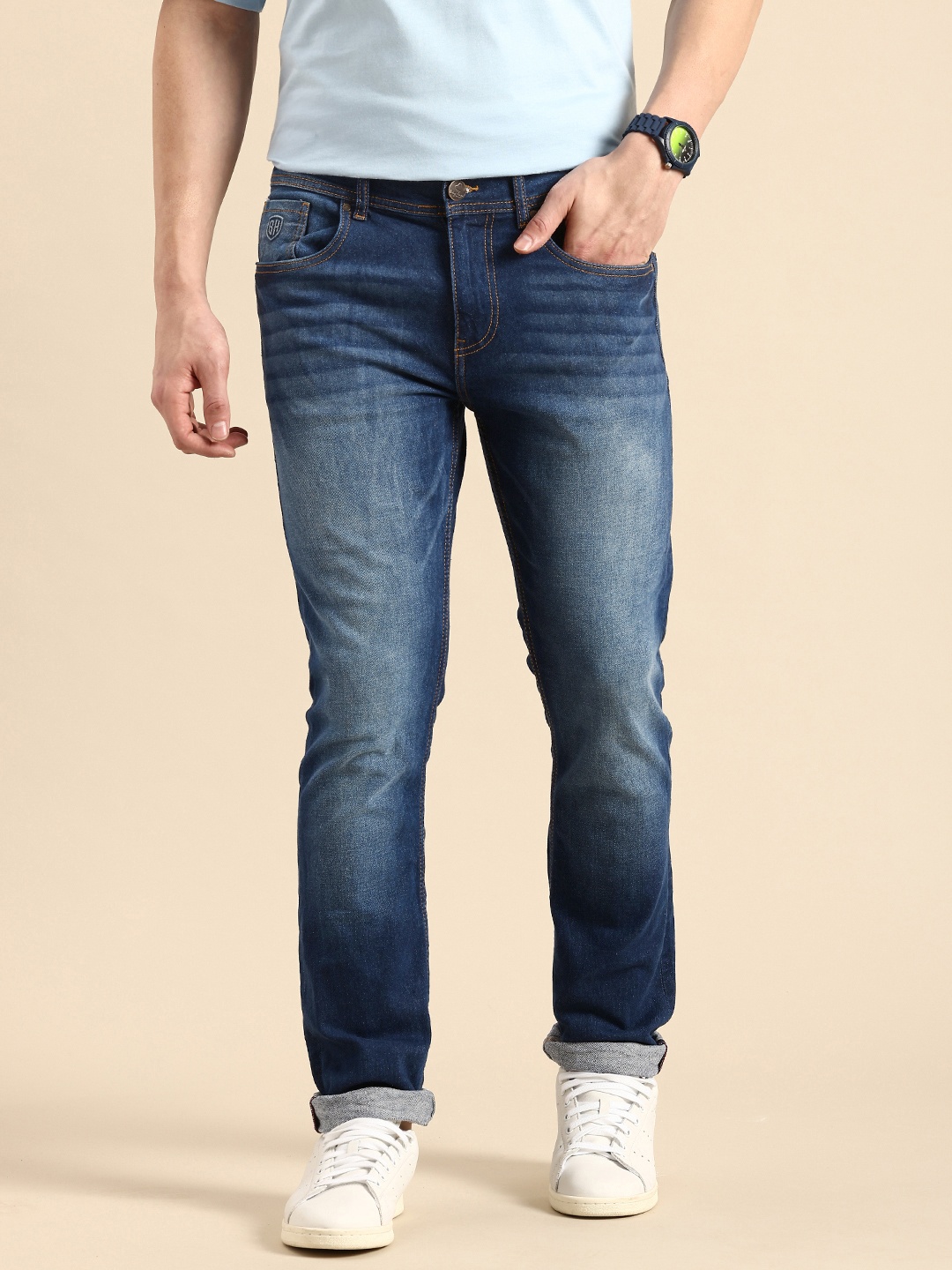 

Being Human Men Straight Fit Heavy Fade Stretchable Jeans, Blue