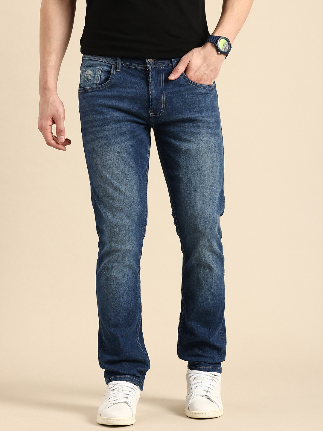 

Being Human Men Straight Fit Heavy Fade Stretchable Jeans, Blue