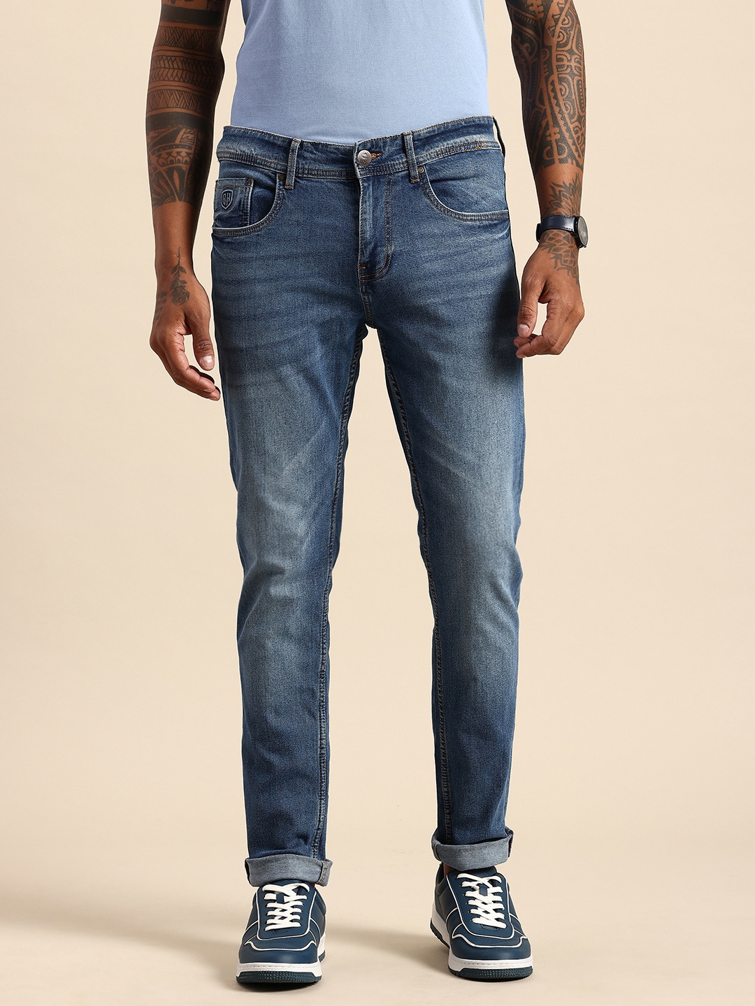 

Being Human Men Slim Fit Heavy Fade Stretchable Jeans, Blue