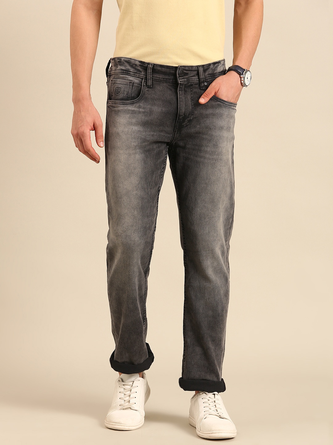

Being Human Men Straight Fit Heavy Fade Stretchable Jeans, Black