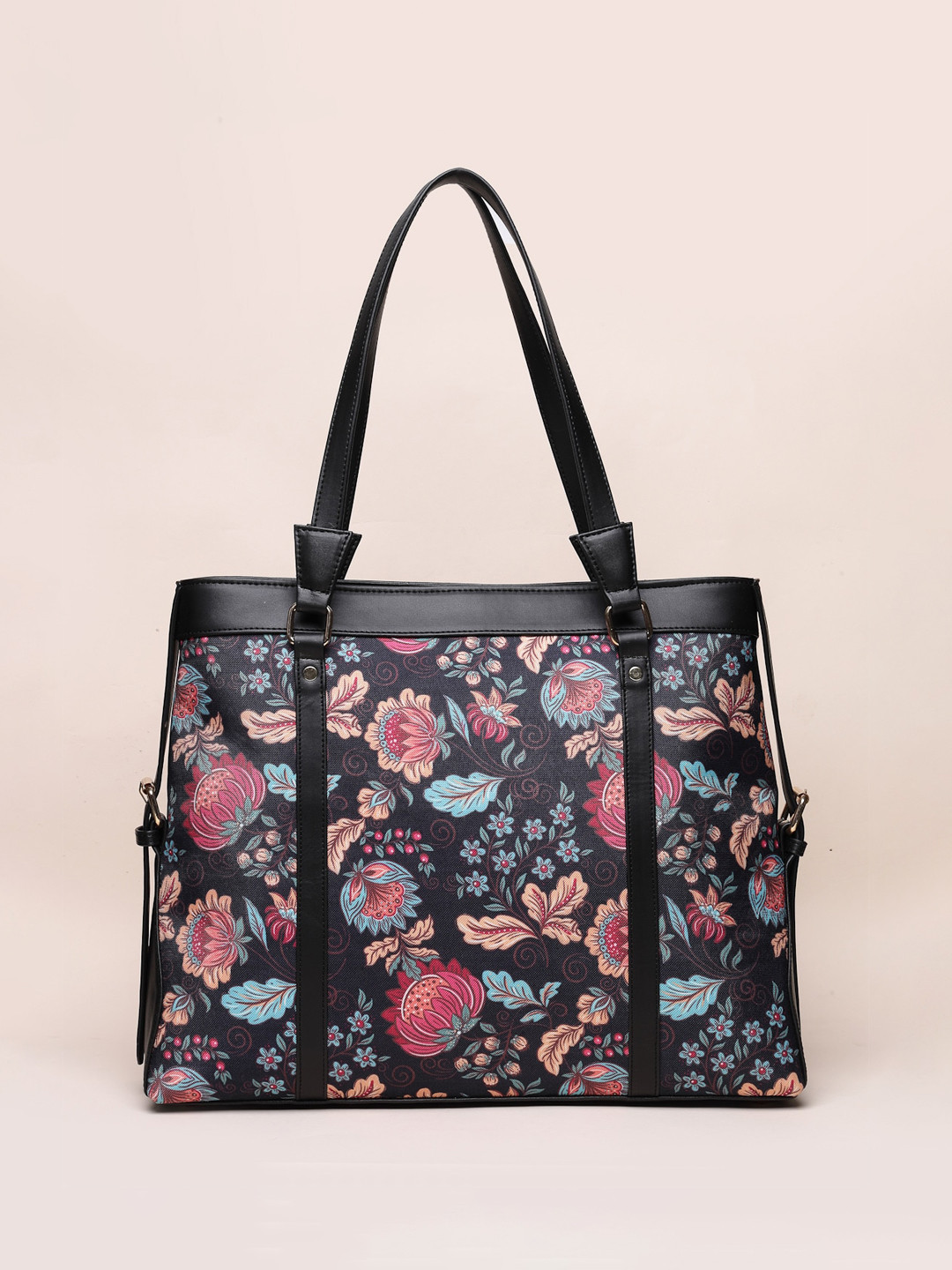 

Sangria Floral Printed Tote Bag, Black