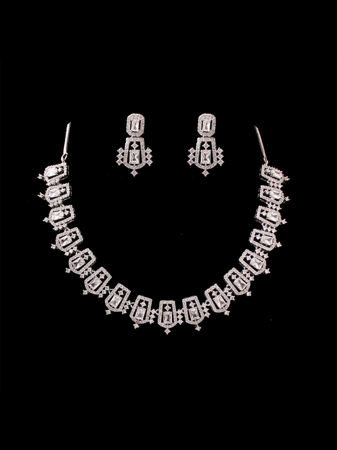 

Mirana Rhodium-Plated Cubic Zirconia Studded Jewellery Set, Silver