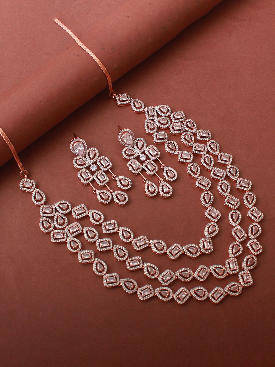 

Mirana Women Rose Gold-Plated CZ-Stone-Studded Jewellery Set
