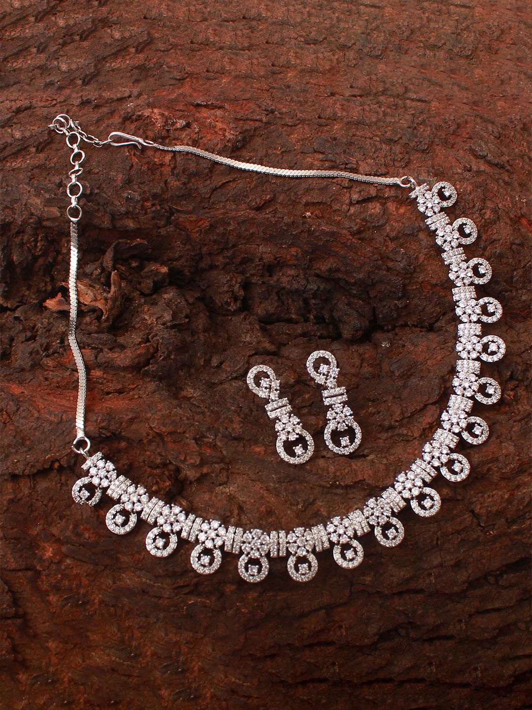 

Mirana Women Silver Plated CZ-Stone-Studded Jewellery Set