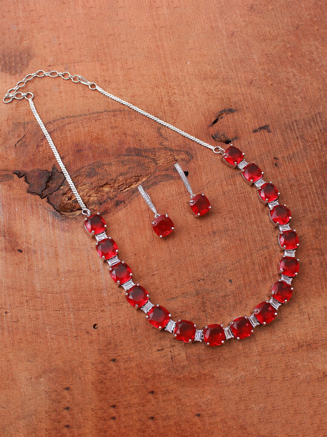 

Mirana Women Rhodium-Plated CZ & AD-Studded Jewellery Set, Silver