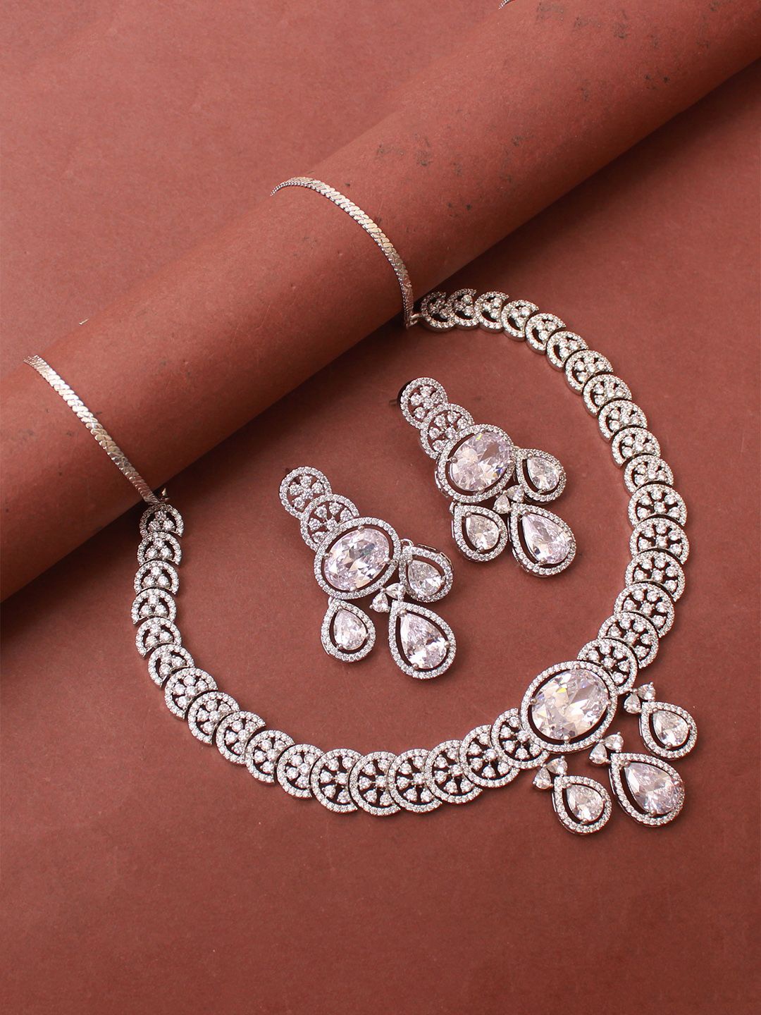 

Mirana Women Silver-Plated CZ-Stone-Studded Jewellery Set