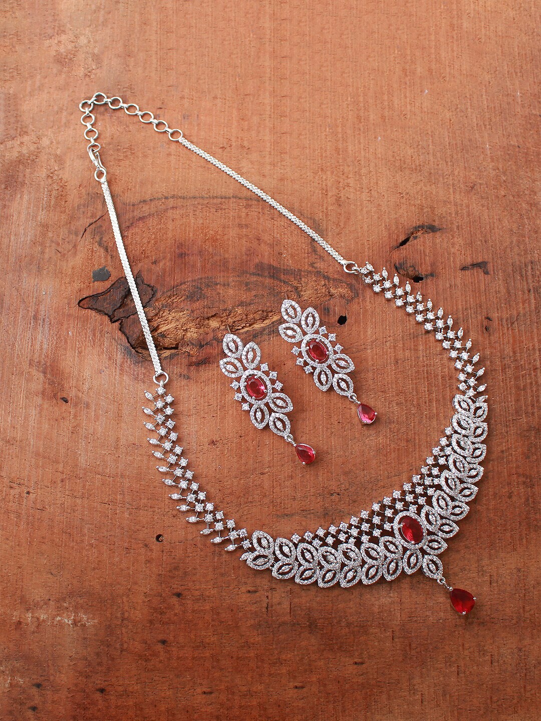 

Mirana Women Rhodium-Plated CZ & AD-Studded Jewellery Set, Silver