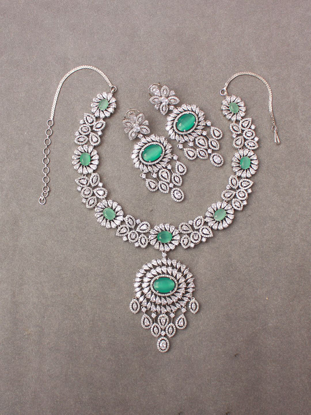 

Mirana Women Rhodium-Plated CZ & AD-Studded Jewellery Set, Silver