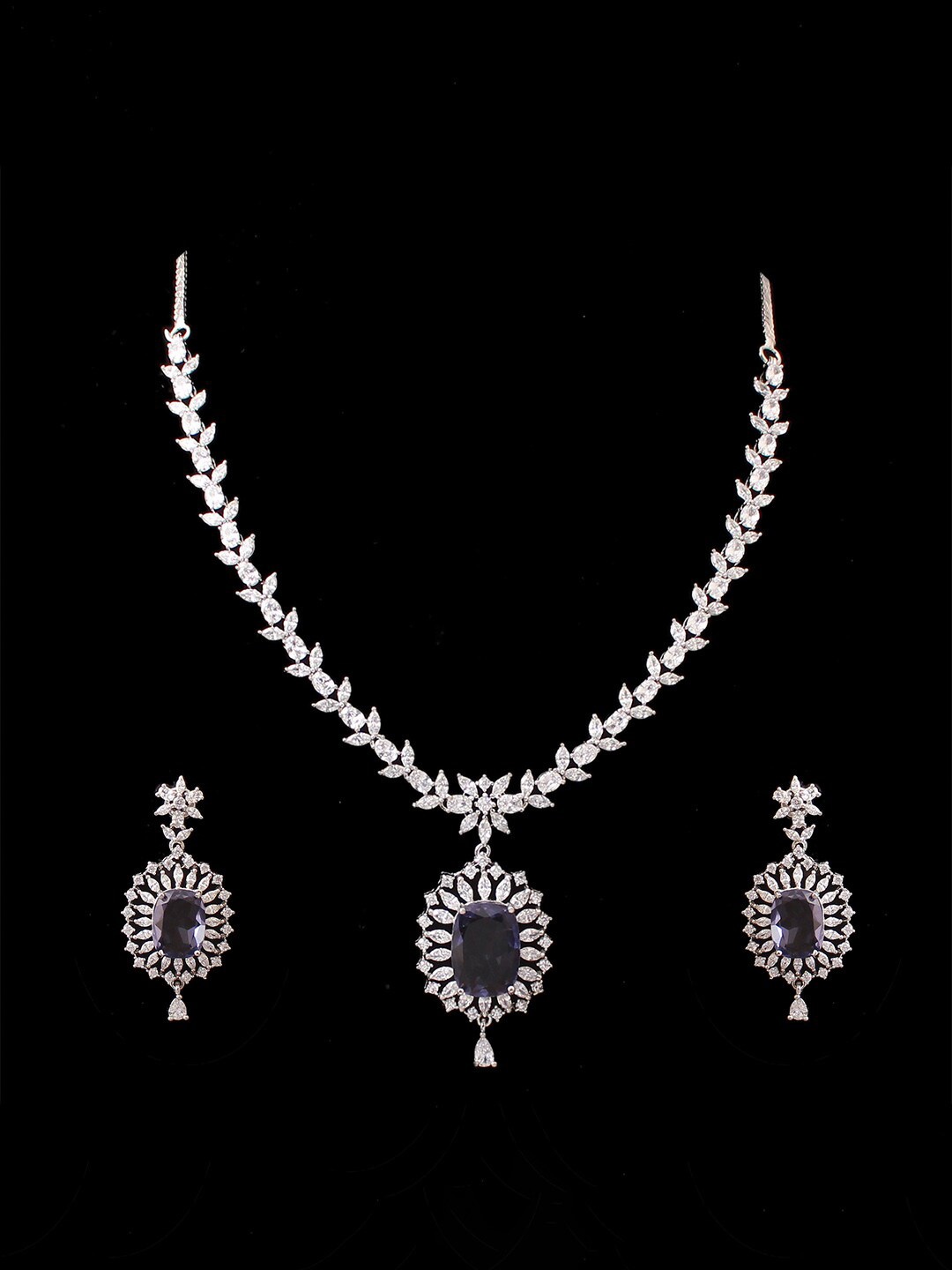 

Mirana Women Silver Plated CZ-Stone-Studded Jewellery Set