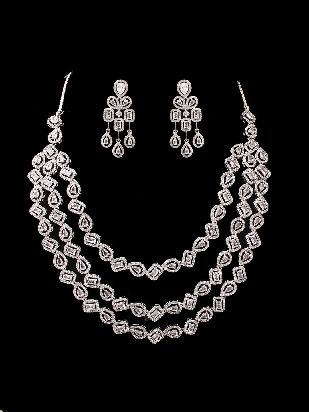 

Mirana Women Rhodium-Plated CZ & AD-Studded Jewellery Set, Silver