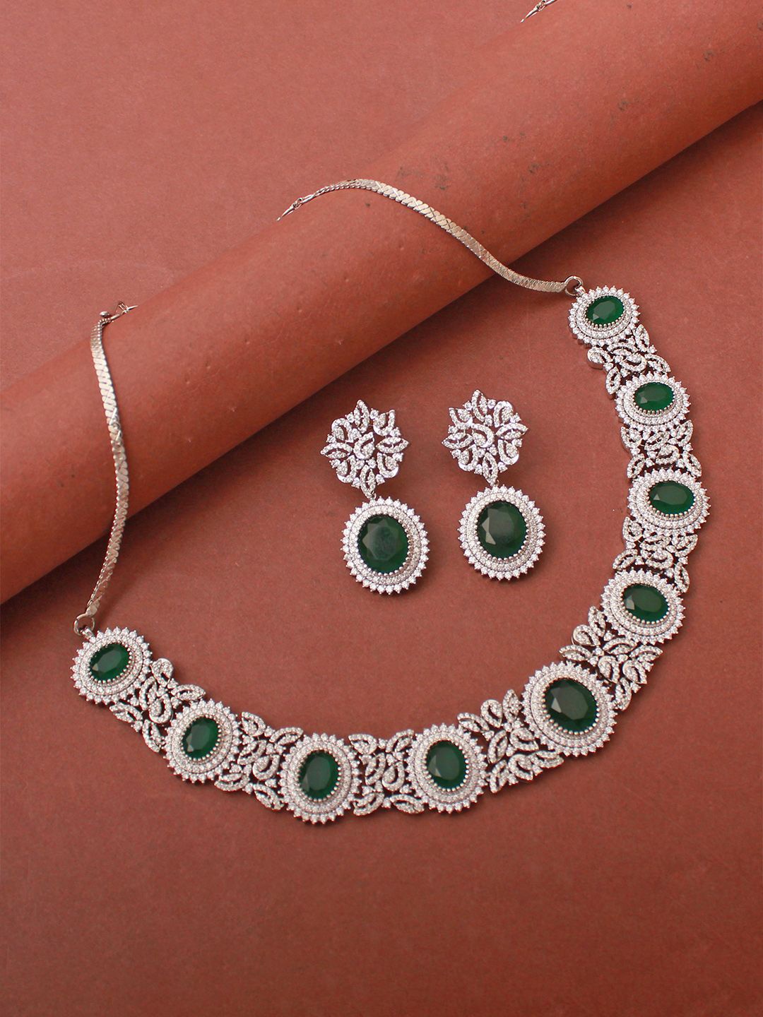 

Mirana Copper Rhodium-Plated Cubic Zirconia Necklace, Green