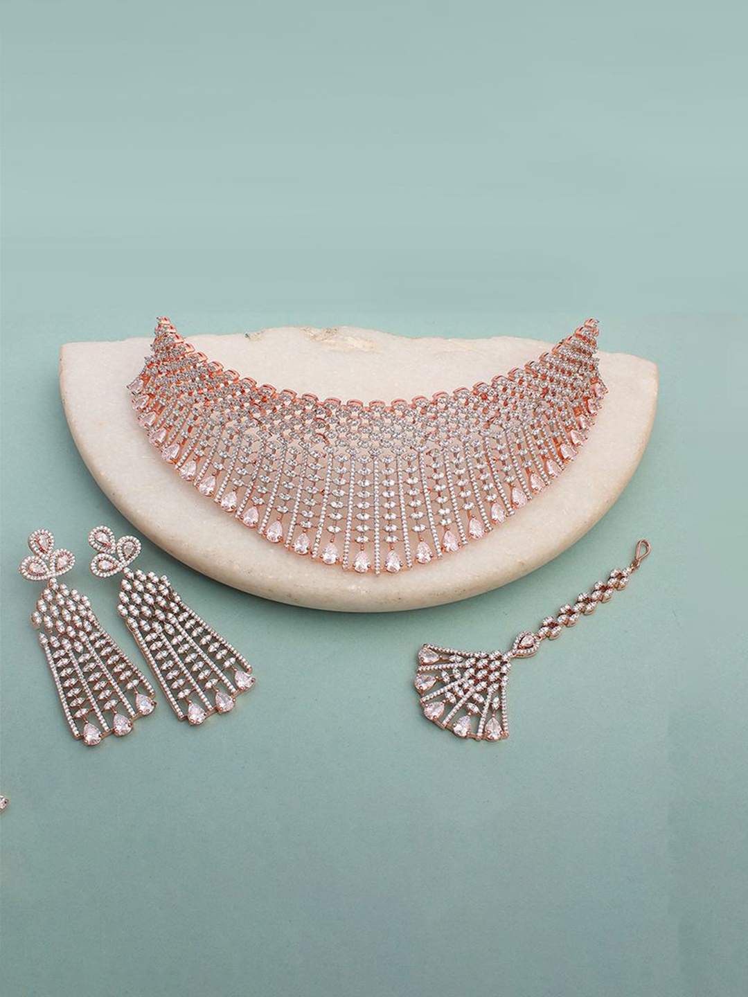 

Mirana Rose Gold-Plated CZ-Stone-Studded Jewellery Set