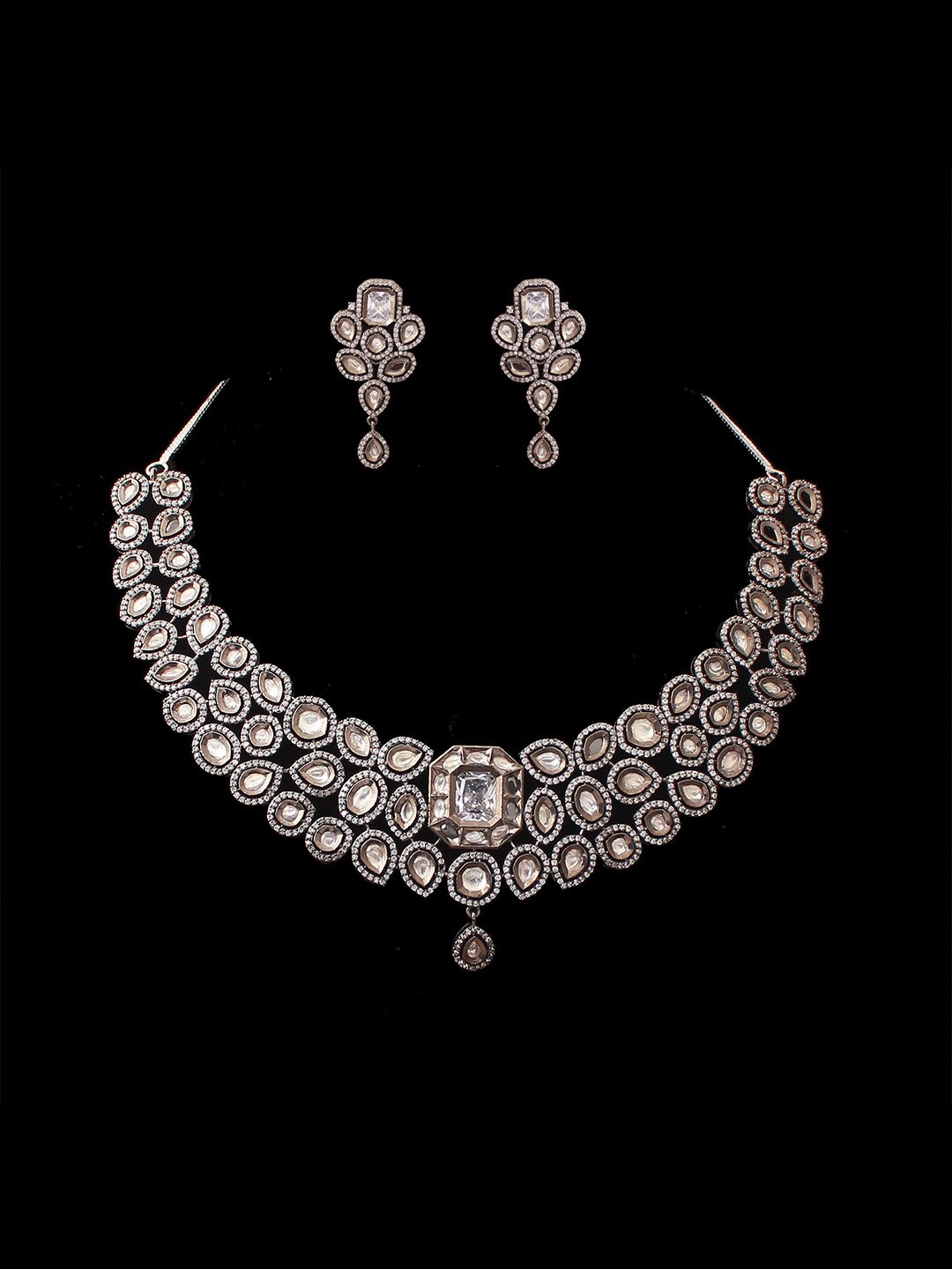 

Mirana Women Silver Plated CZ-Stone-Studded Jewellery Set