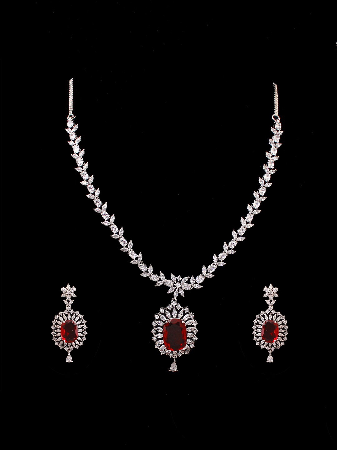 

Mirana Women Silver-Plated CZ-Stone-Studded Jewellery Set