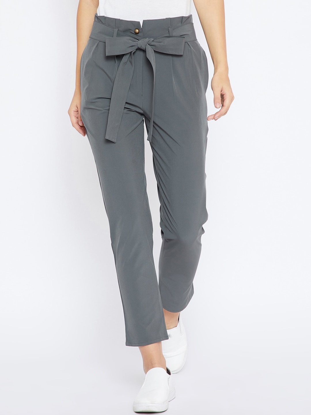 

Zastraa Women Relaxed High-Rise Non Iron Trousers, Grey