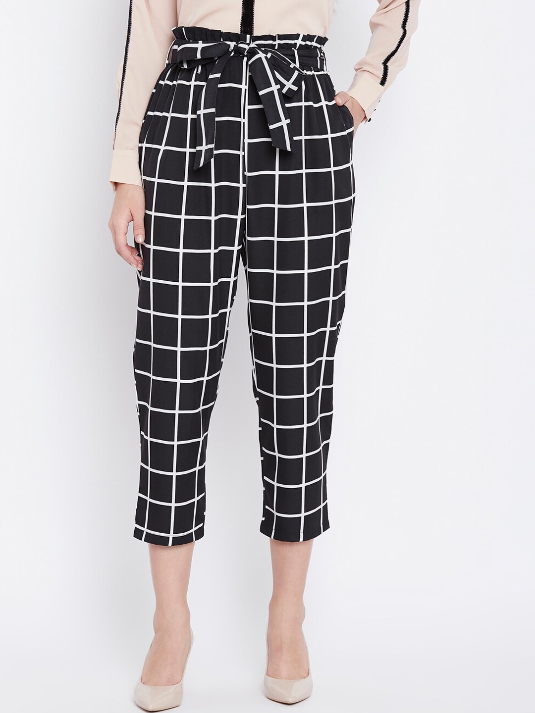 

Zastraa Women Relaxed High-Rise Easy Wash Trousers, Black