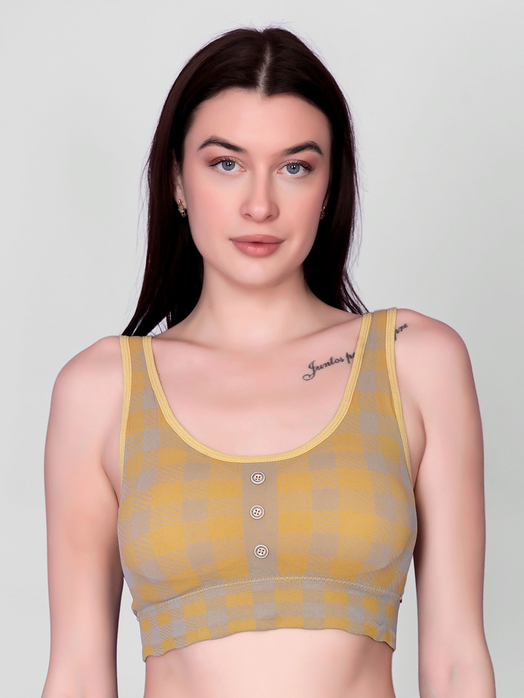 

DEALSEVEN FASHION Women Checked Full Coverage workout Bra, Yellow