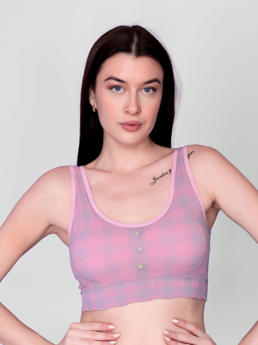 

DEALSEVEN FASHION Women Checked Full Coverage workout Bra, Pink