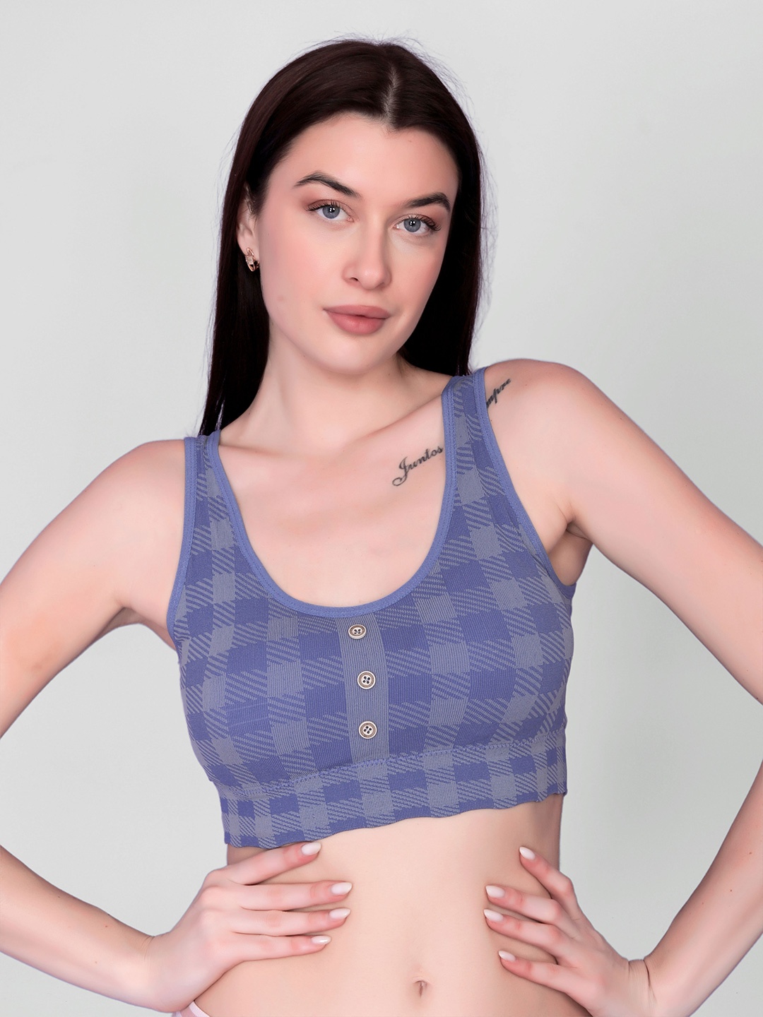 

DEALSEVEN FASHION Women Checked Full Coverage workout Bra, Blue