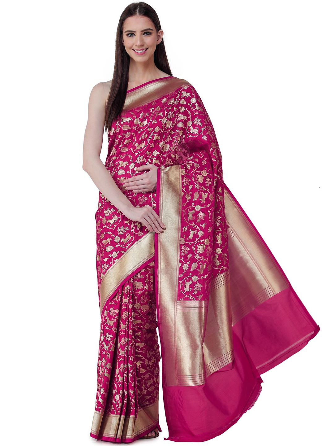 

Exotic India Ethnic Motifs Zari Pure Silk Banarasi Saree, Pink