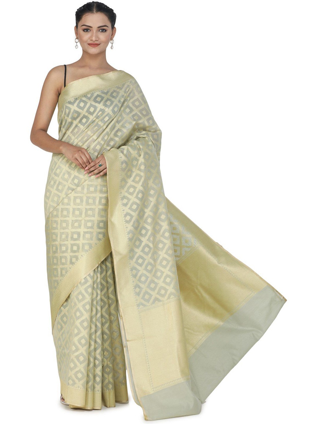 

Exotic India Zari Banarasi Saree, Grey