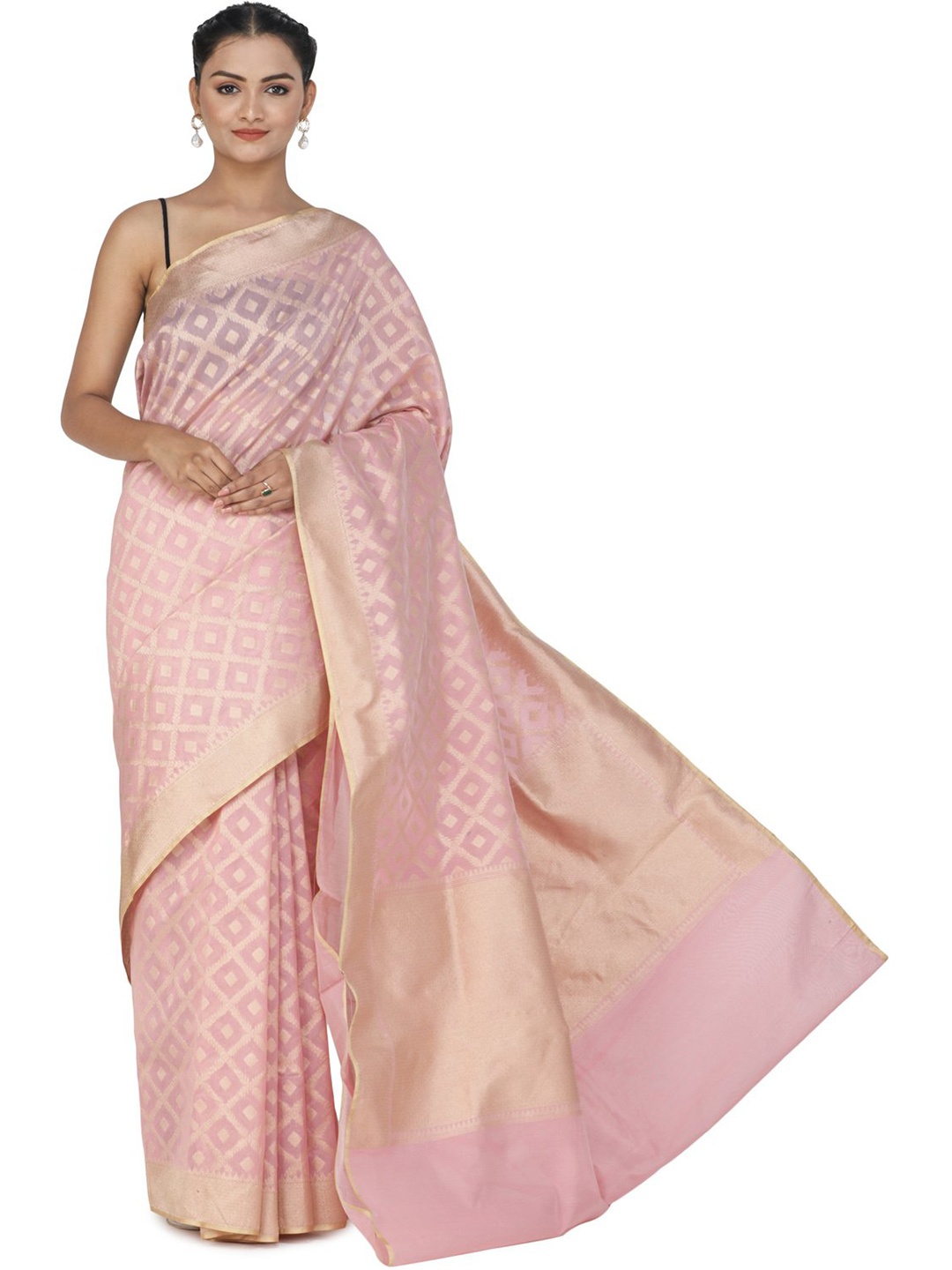 

Exotic India Woven Design Zari Art Silk Banarasi Saree, Pink