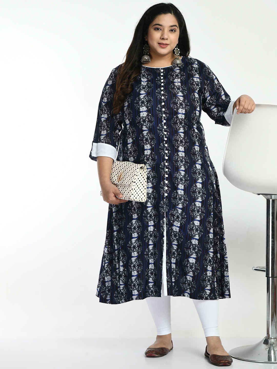 

AnjuShree Choice Plus Size Abstract Printed A-Line Kurta, Blue