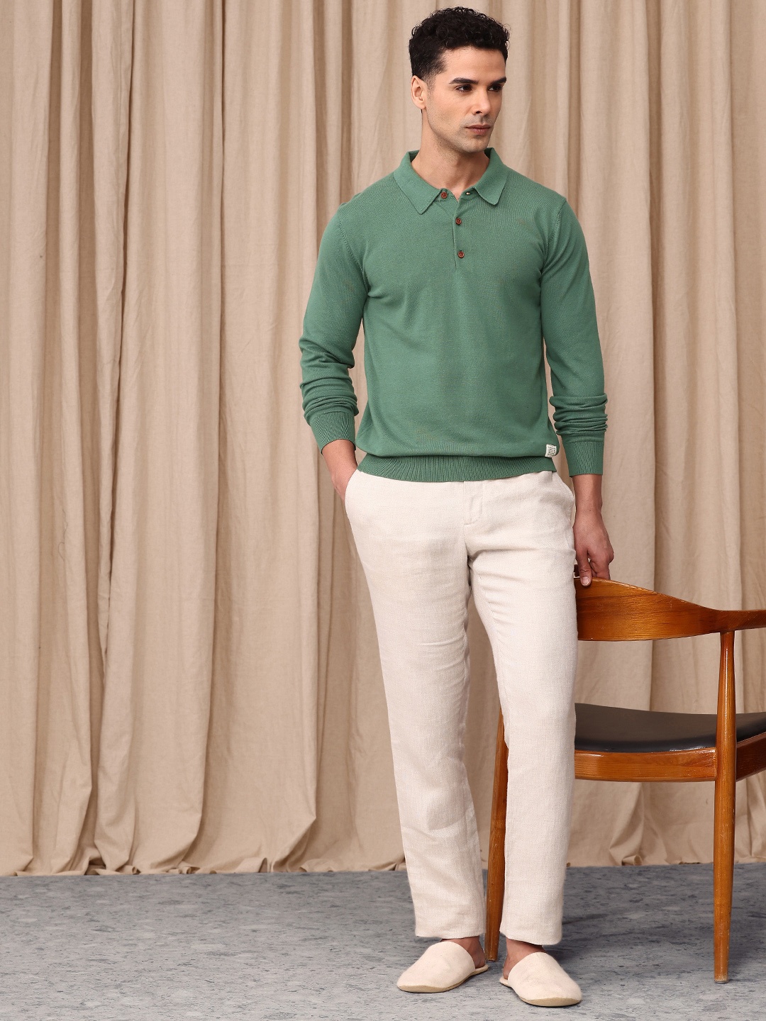 

Mr Bowerbird Polo Collar Pure Cotton Pullover, Green