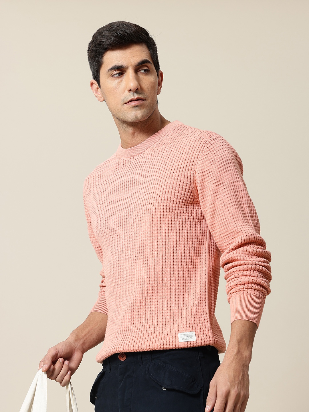 

Mr Bowerbird Pure Cotton Self-Design Pullover Sweater, Peach