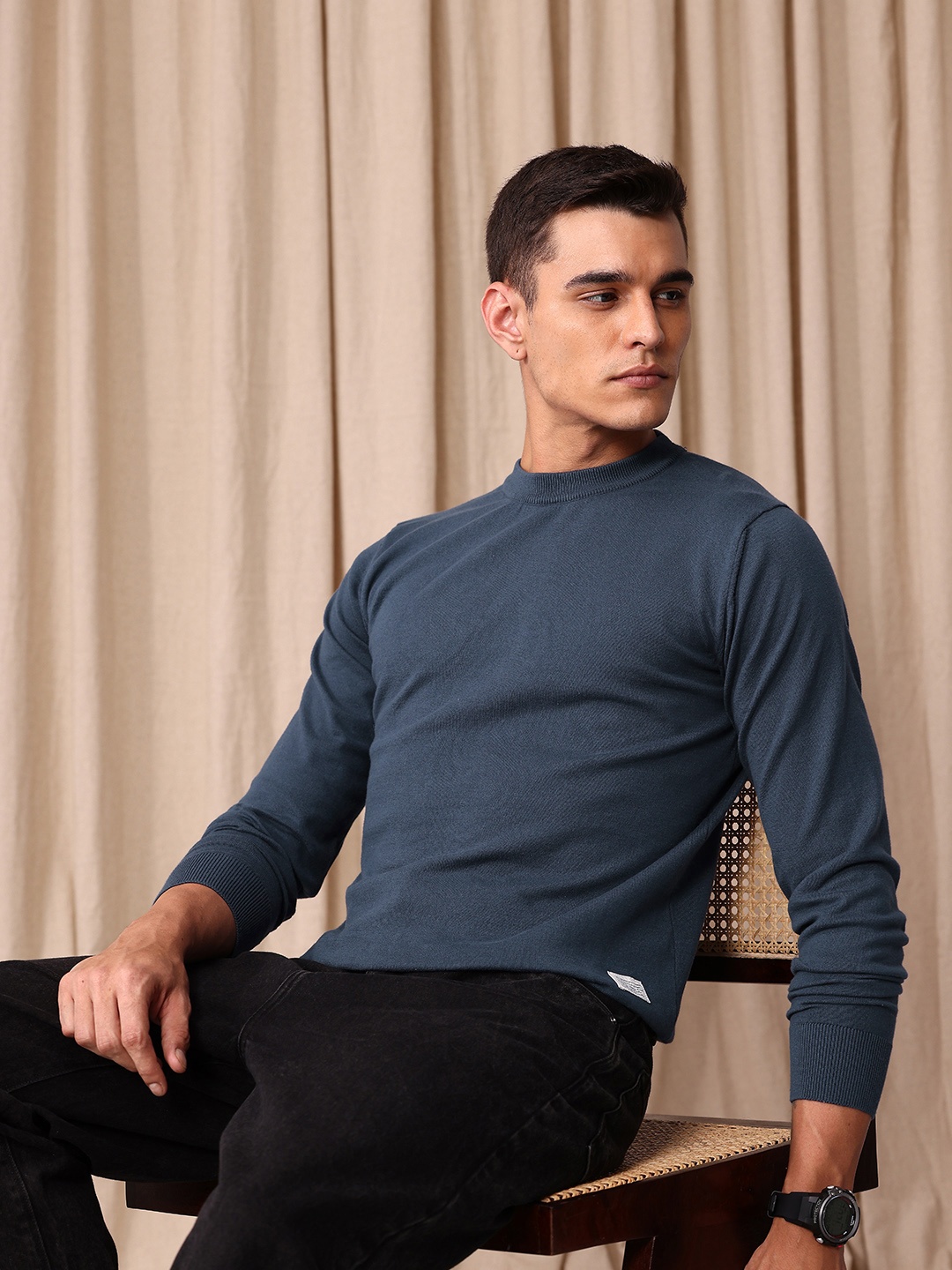 

Mr Bowerbird Round Neck Tailored Pullover Sweater, Navy blue