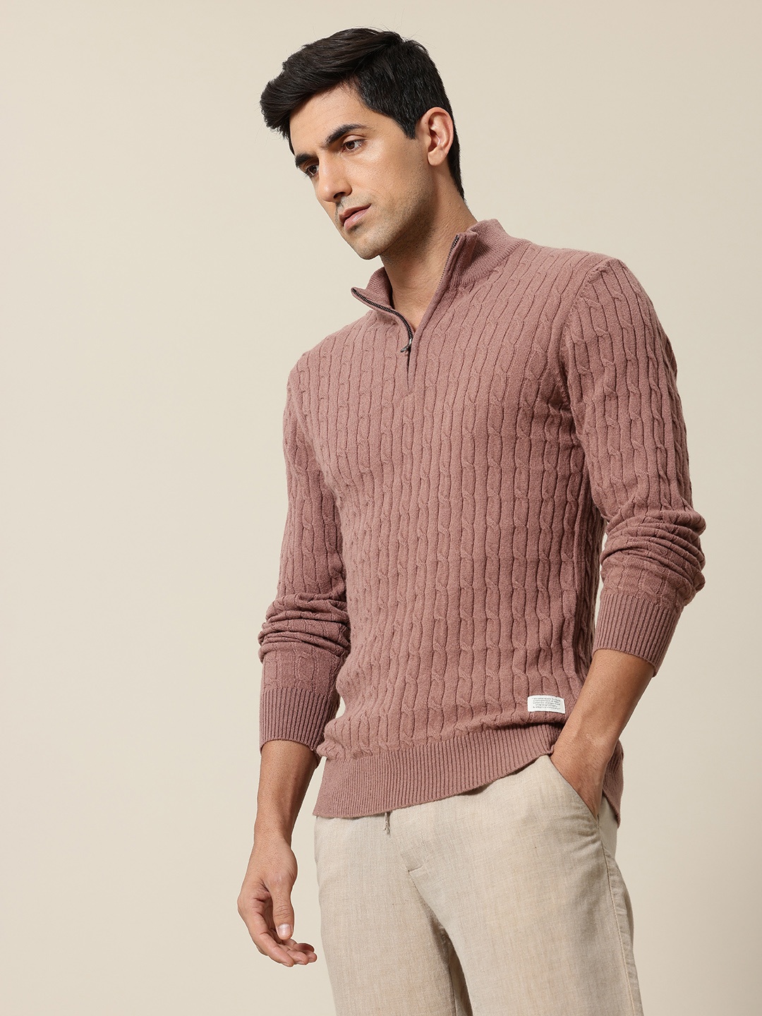 

Mr Bowerbird Mock Collar Cable Knit Pullover Sweater, Brown