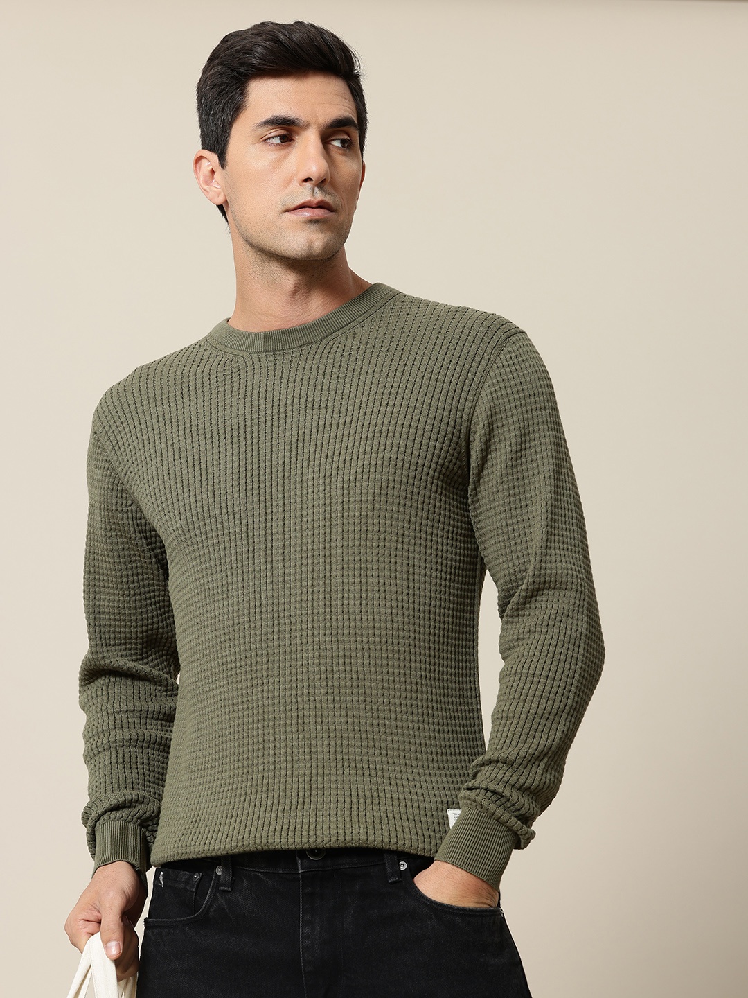 

Mr Bowerbird Pure Cotton Self-Design Pullover Sweater, Green