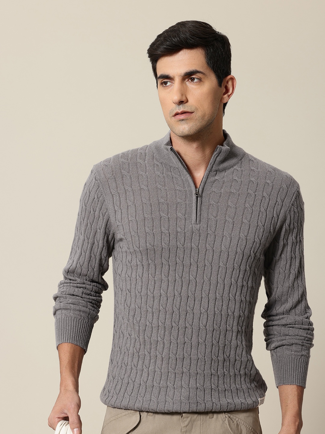 

Mr Bowerbird Mock Collar Cable Knit Pullover Sweater, Grey