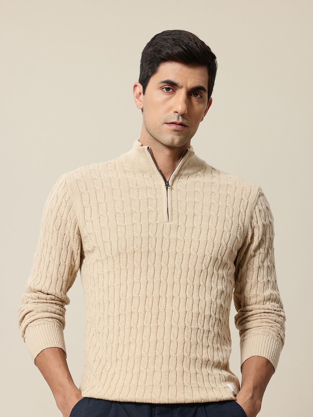 

Mr Bowerbird Mock Collar Cable Knit Pullover Sweater, Beige