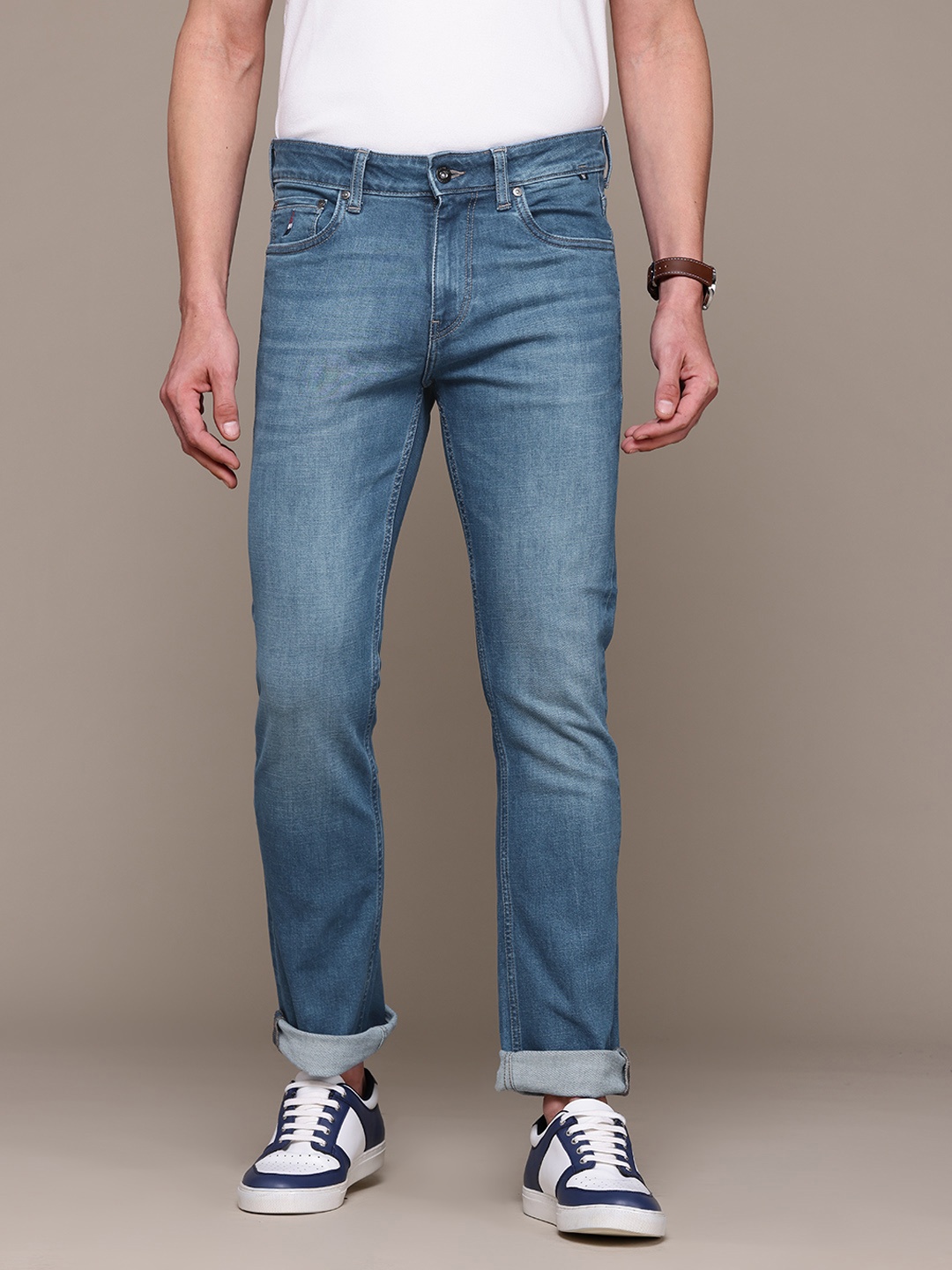 Nautica Plus Size Straight Fit Light Fade Stretchable Jeans, Blue