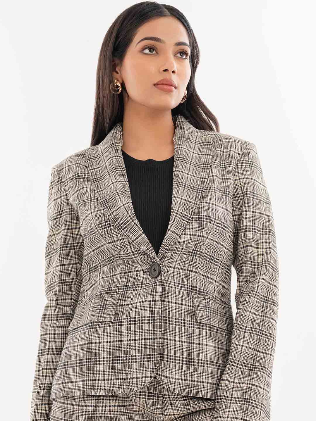 

Halff Grey Checked Notched Lapel Collar Single-Breasted Blazer With Trousers Co-Ords