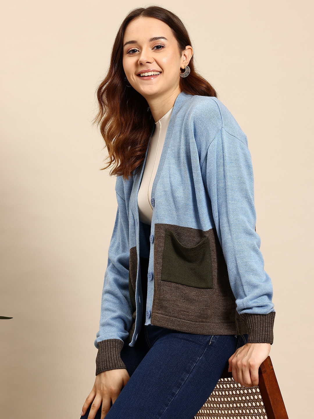 

Mast & Harbour Colourblocked Cardigan, Blue