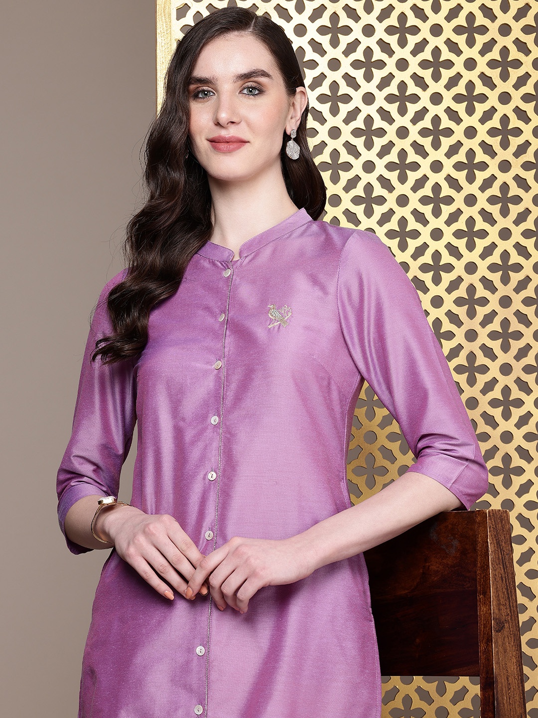 

House of Pataudi Mandarin Collar Straight Jashn Kurta, Purple