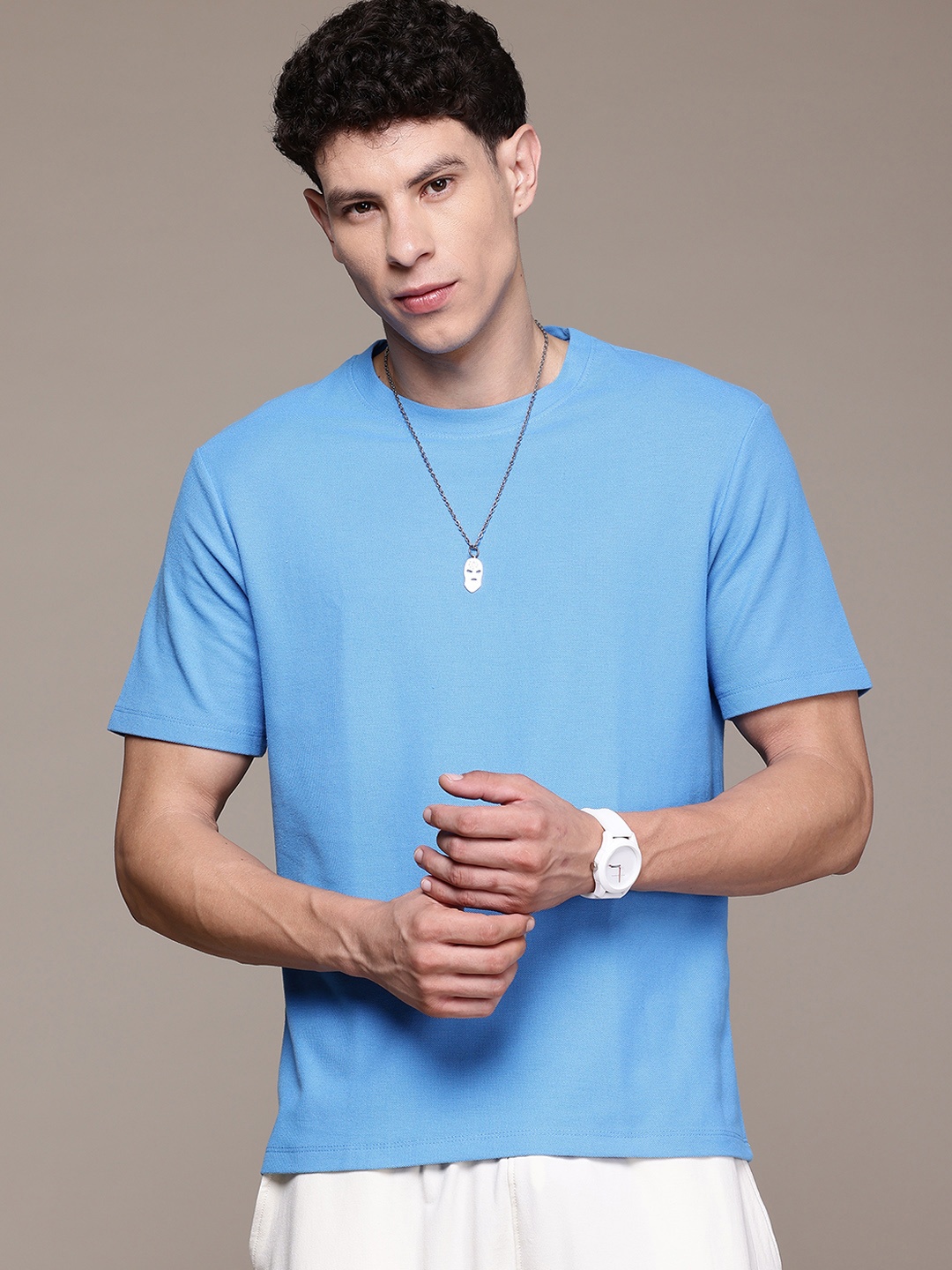 

The Roadster Lifestyle Co. Drop-Shoulder Sleeves T-shirt, Blue